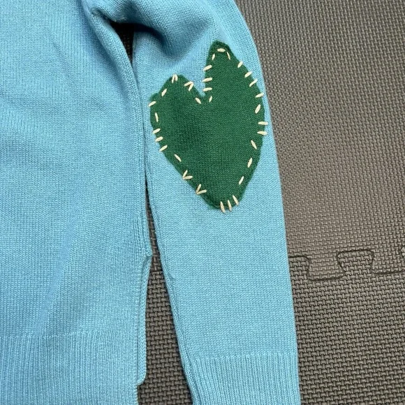 KERRI ROSENTHAL 100% Cashmere "Loved" Patchwork Sweater Blue Small $350 - Picture 8 of 13
